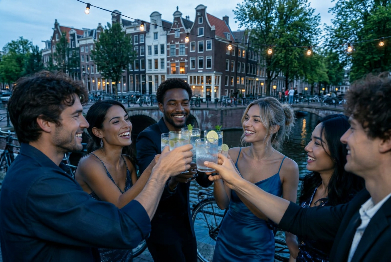 Vrienden proosten met vodka